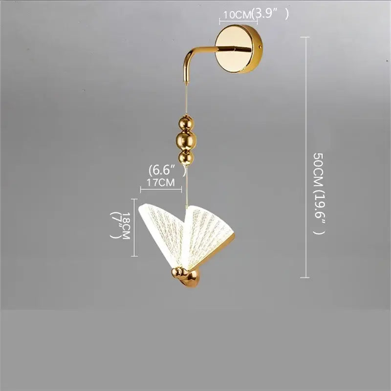 Gold Glass Wall Sconce with Butterfly Motif