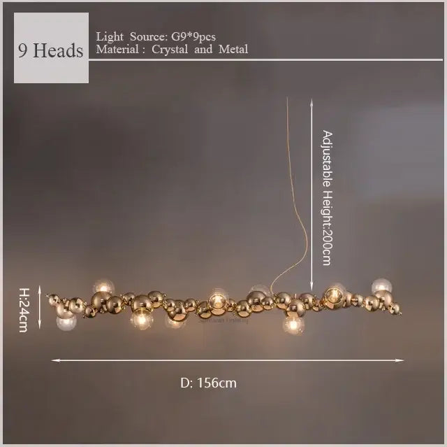 Gold Metal Caterpillar Pendant Light 9-Head