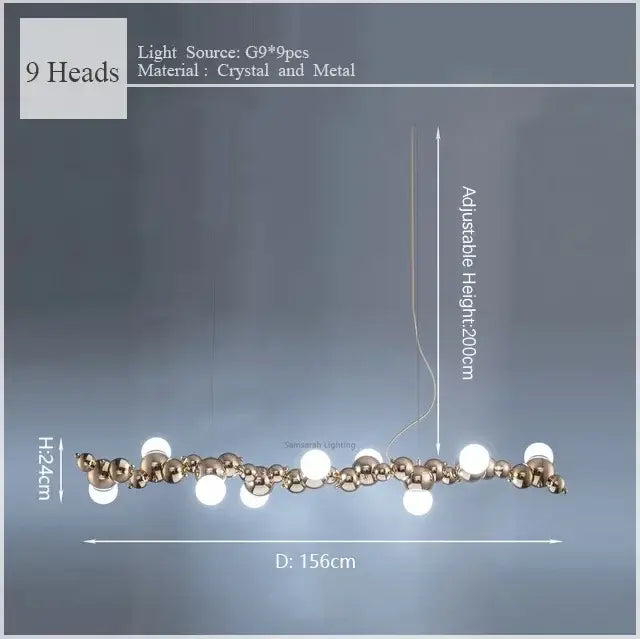 Gold Metal Caterpillar Pendant Light 9-Head