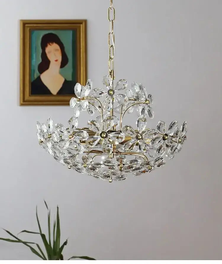 Gold Crystal Flower Chandelier All-Copper Option