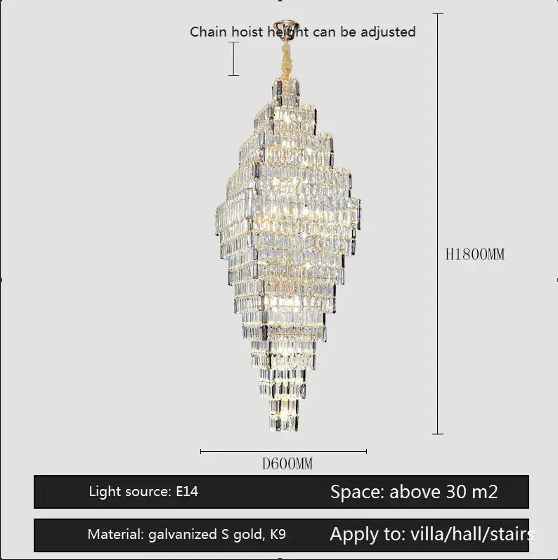 Gold Crystal Staircase Pendant Amber or Smoke Grey
