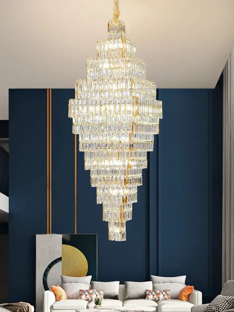 Gold Crystal Staircase Pendant Amber or Smoke Grey