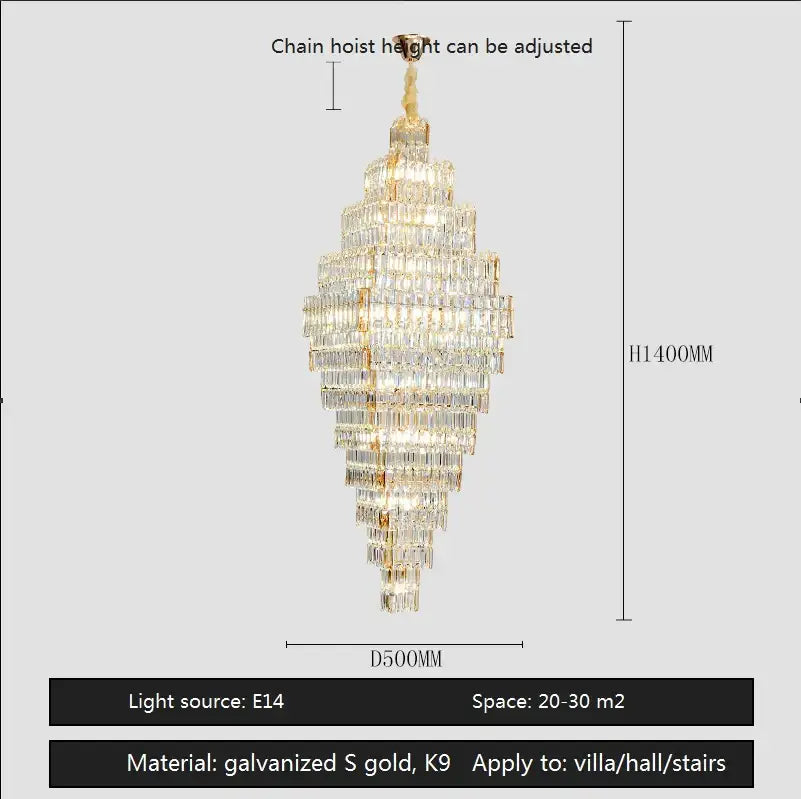 Gold Crystal Staircase Pendant Amber or Smoke Grey