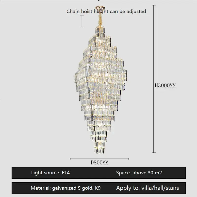 Gold Crystal Staircase Pendant Amber or Smoke Grey