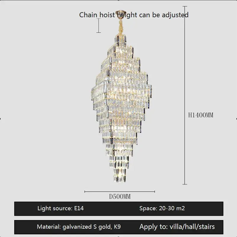 Gold Crystal Staircase Pendant Amber or Smoke Grey