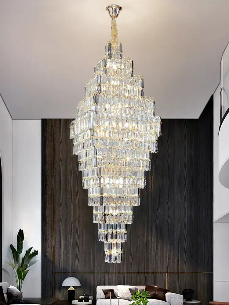 Gold Crystal Staircase Pendant Amber or Smoke Grey