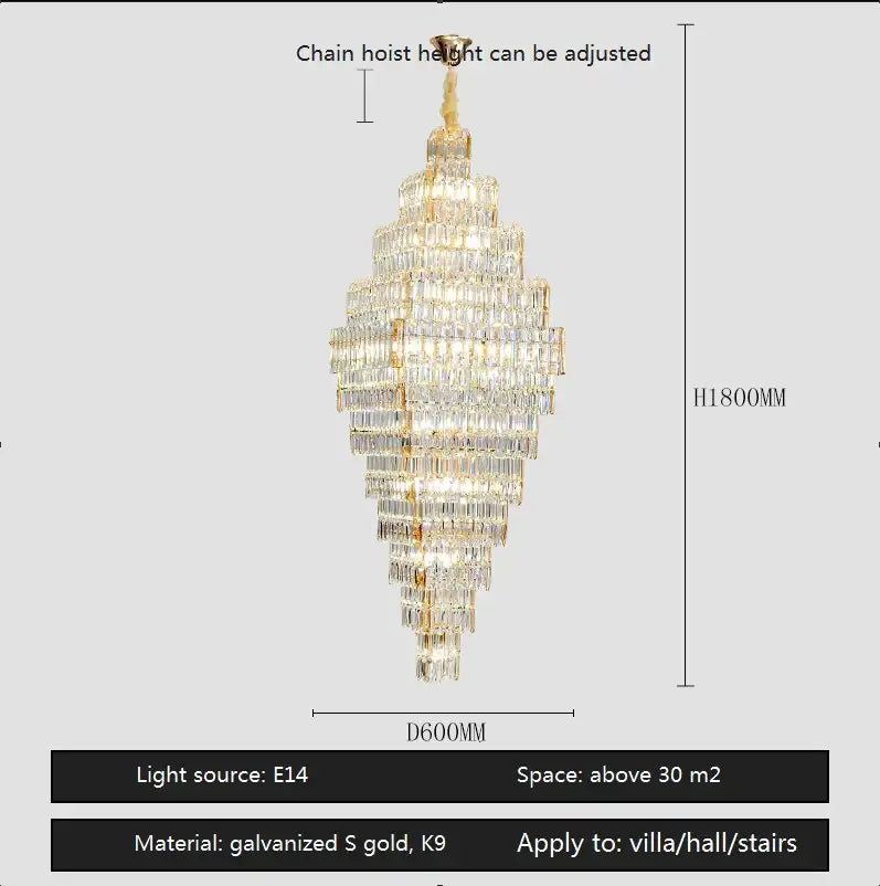 Gold Crystal Staircase Pendant Amber or Smoke Grey