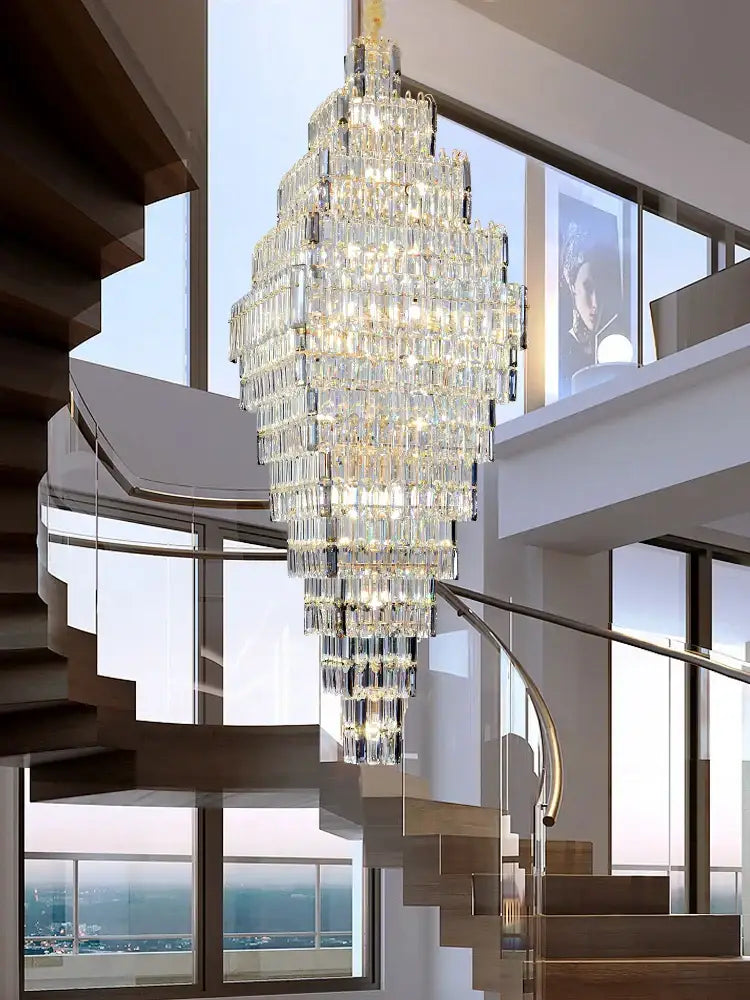 Gold Crystal Staircase Pendant Amber or Smoke Grey