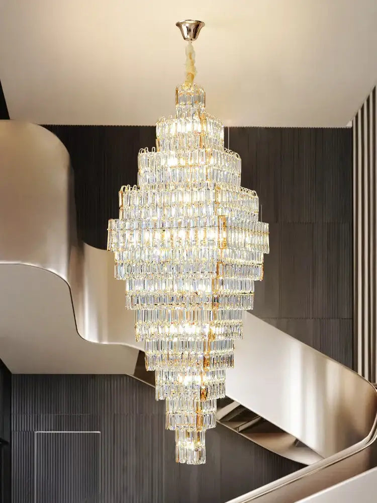 Gold Crystal Staircase Pendant Amber or Smoke Grey