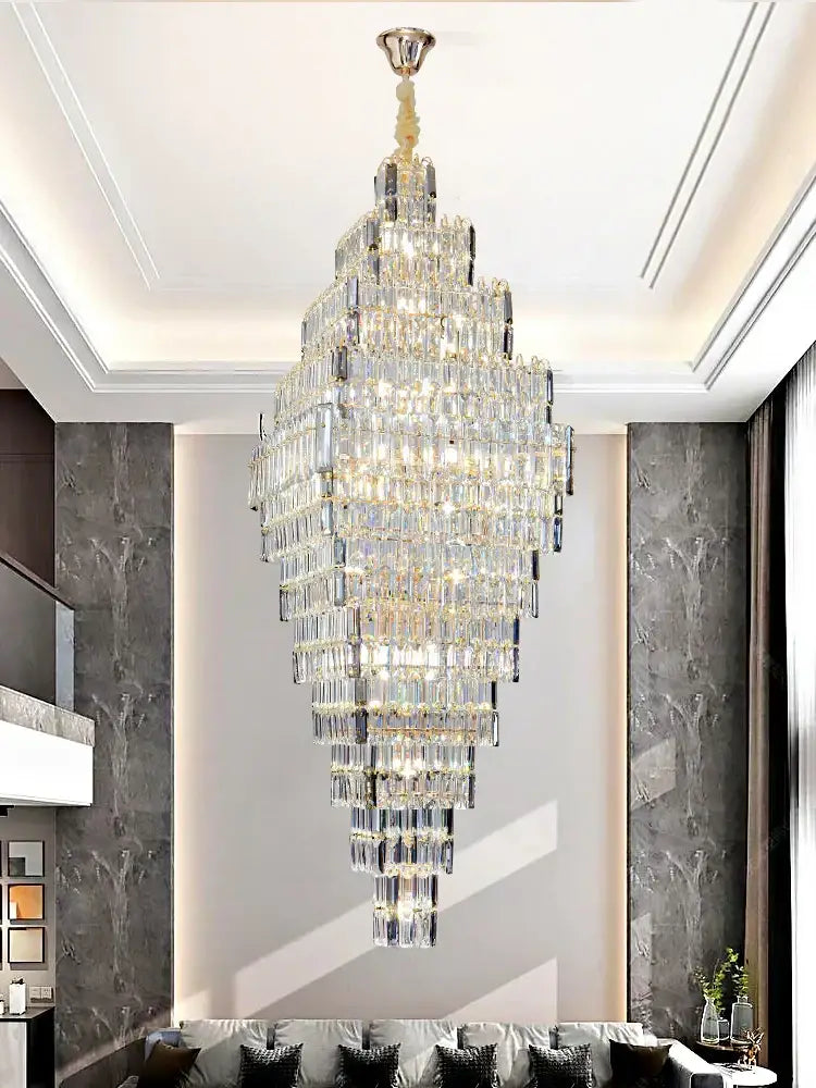 Gold Crystal Staircase Pendant Amber or Smoke Grey