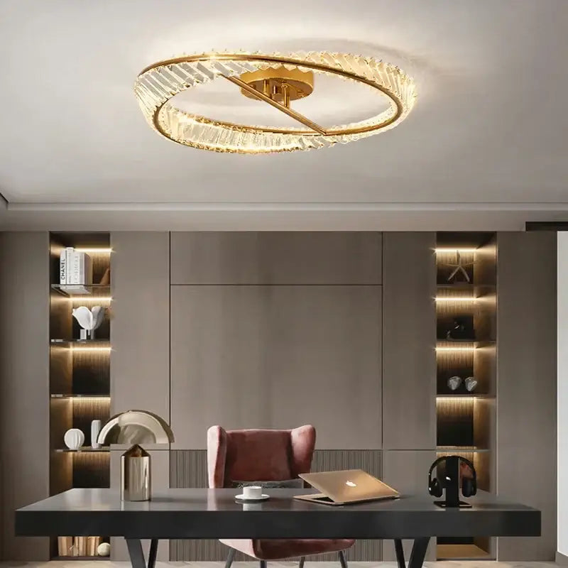 Gold Crystal LED 3-Light Dining Room Ceiling Light