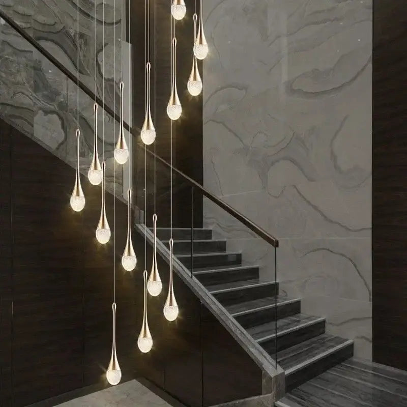 Gold Staircase LED Chandeliers