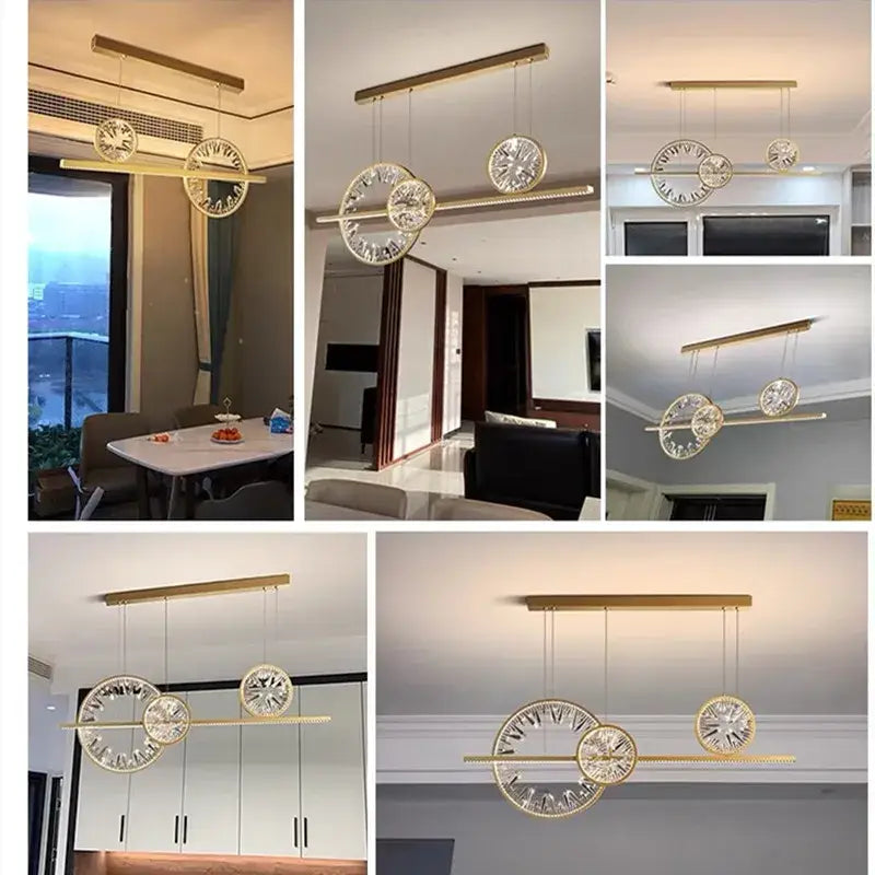Gold Crystal Adjustable Dining Room Pendant Chandelier
