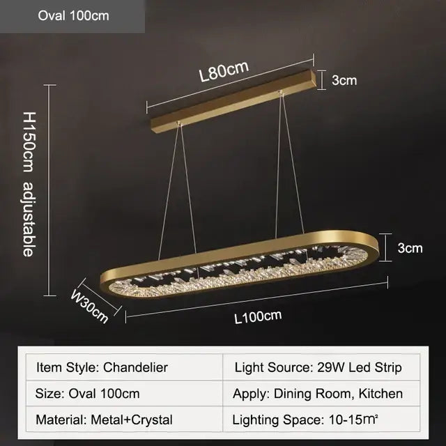 Gold Crystal Adjustable Dining Room Pendant Chandelier