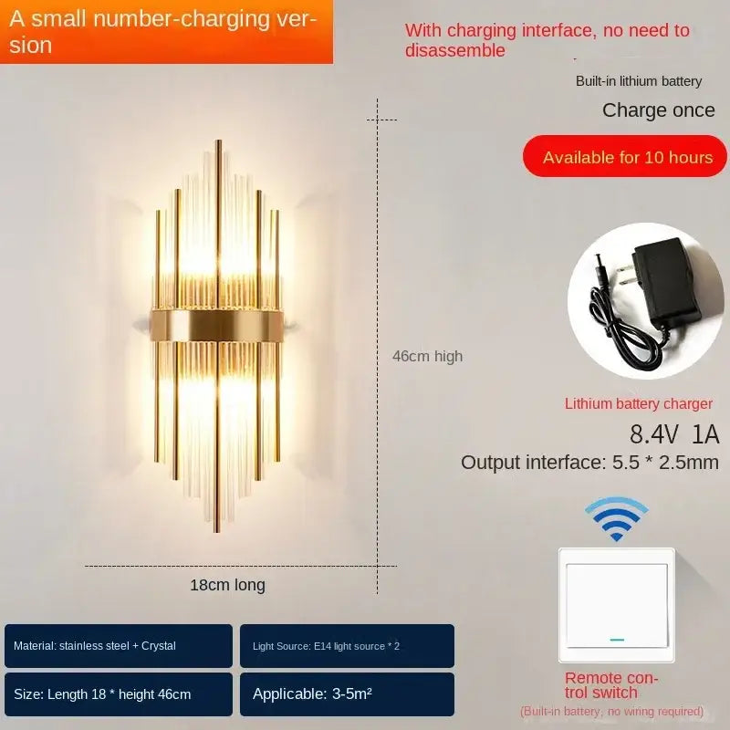Gold Crystal Wall Lamp Wireless Rechargeable