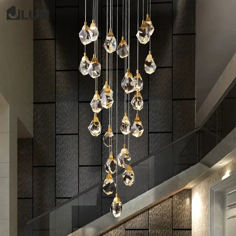 Gold Crystal 23-Light Staircase Chandelier
