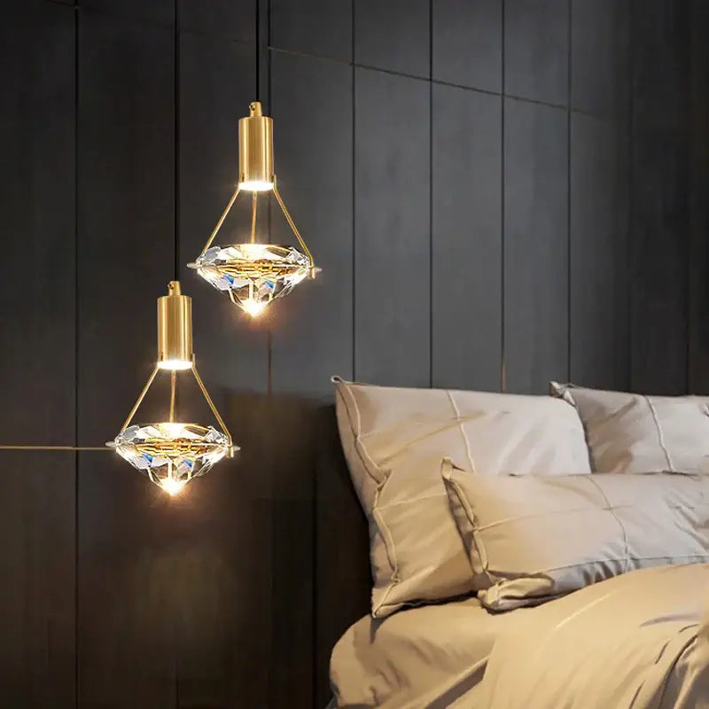 Gold Crystal Brass Diamond-Cut Pendant Light