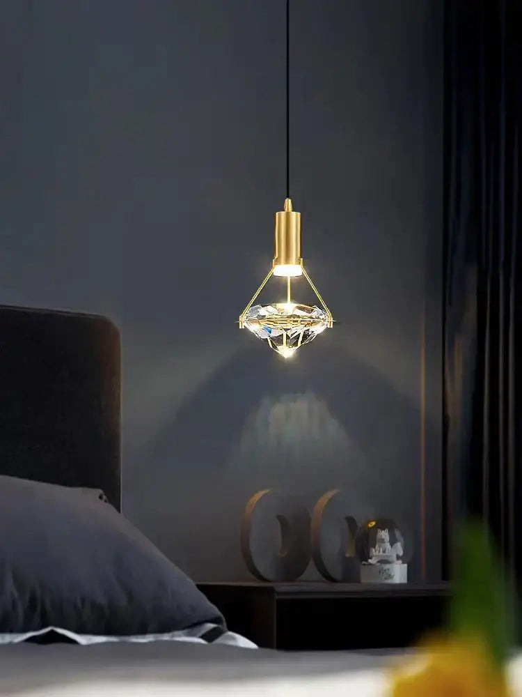 Gold Crystal Brass Diamond-Cut Pendant Light