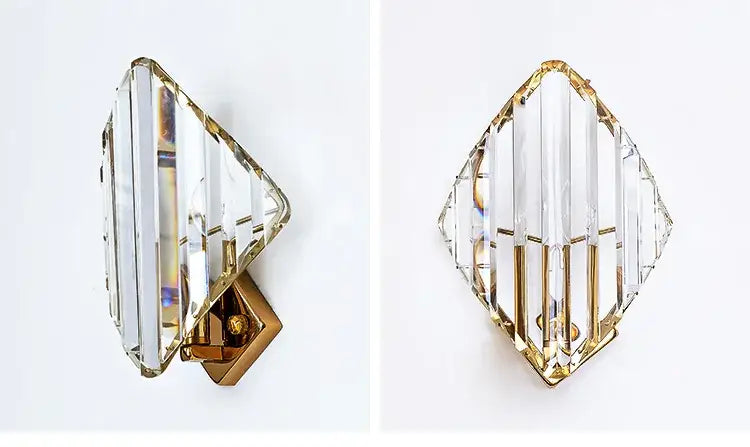 Gold Crystal Sconce Light with Brass Construction