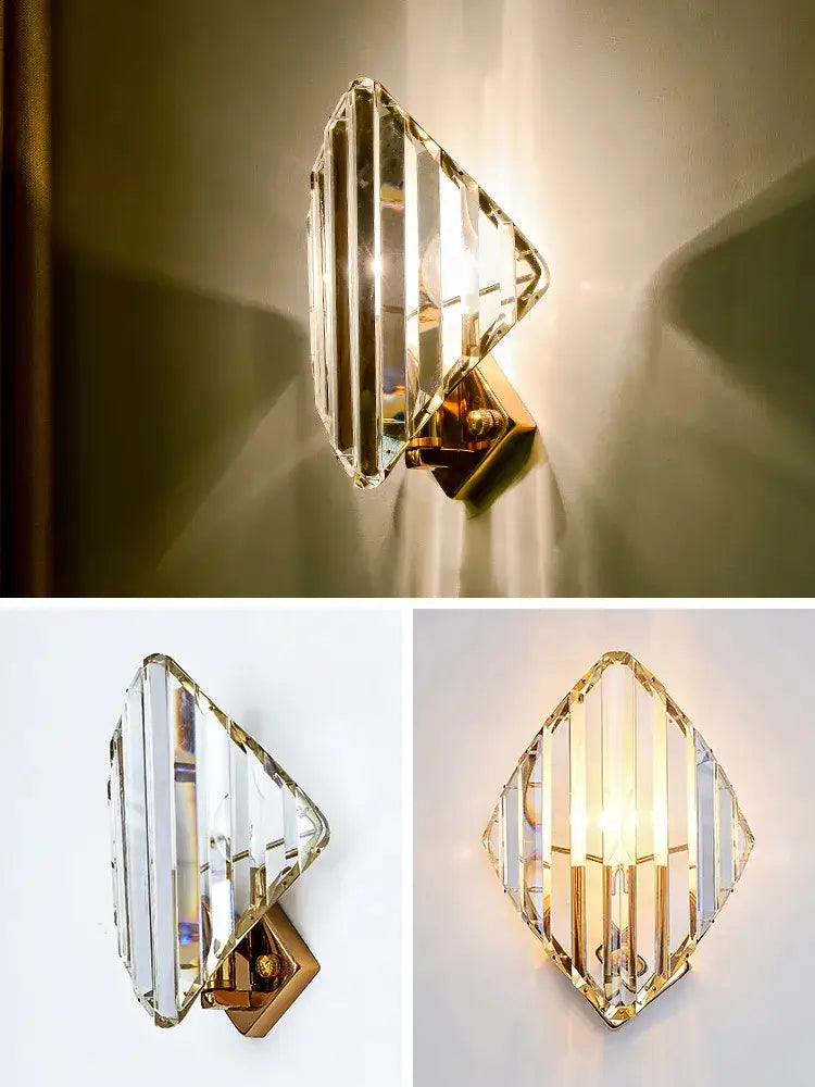 Gold Crystal Sconce Light with Brass Construction
