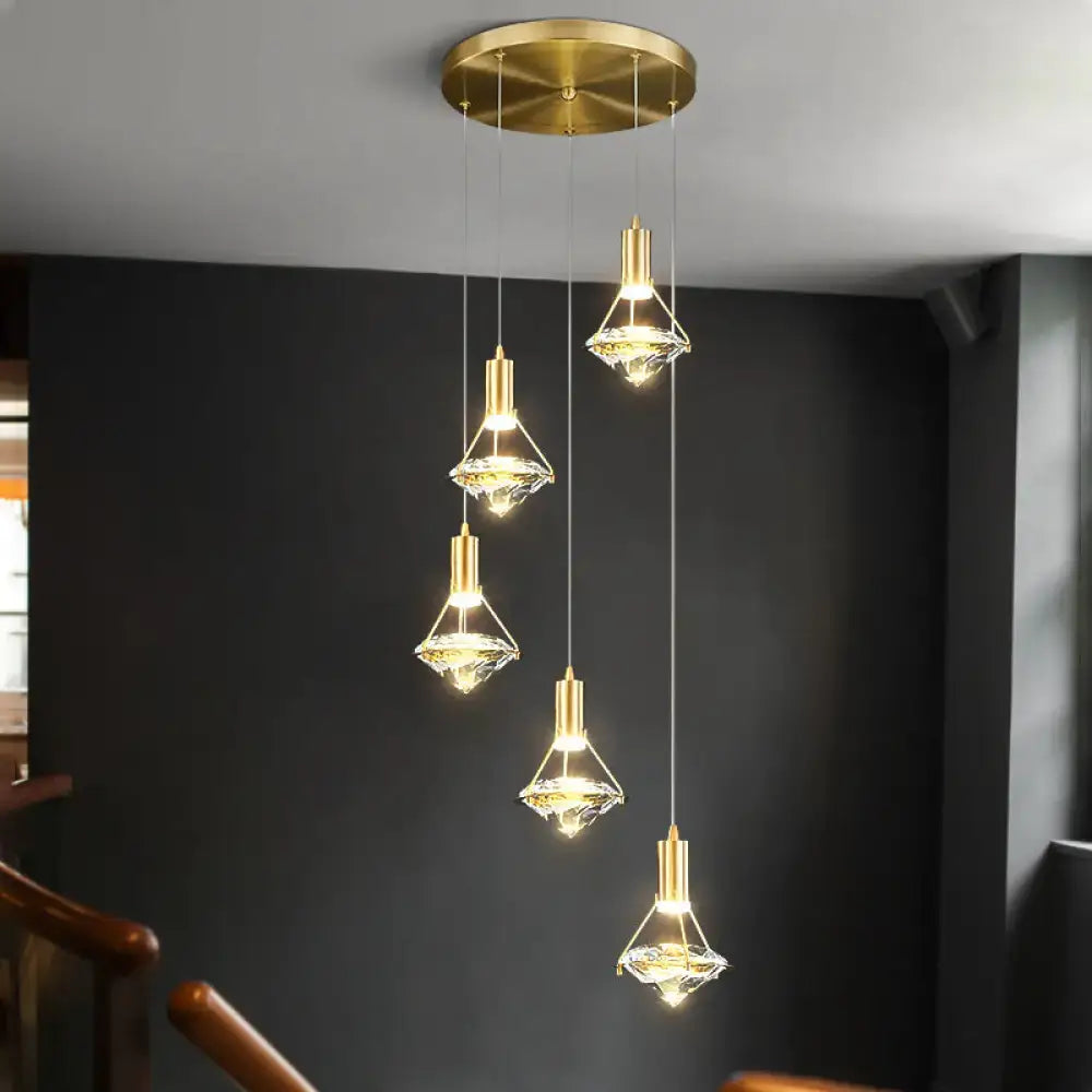 Gold Round Crystal Seven-Light Pendant