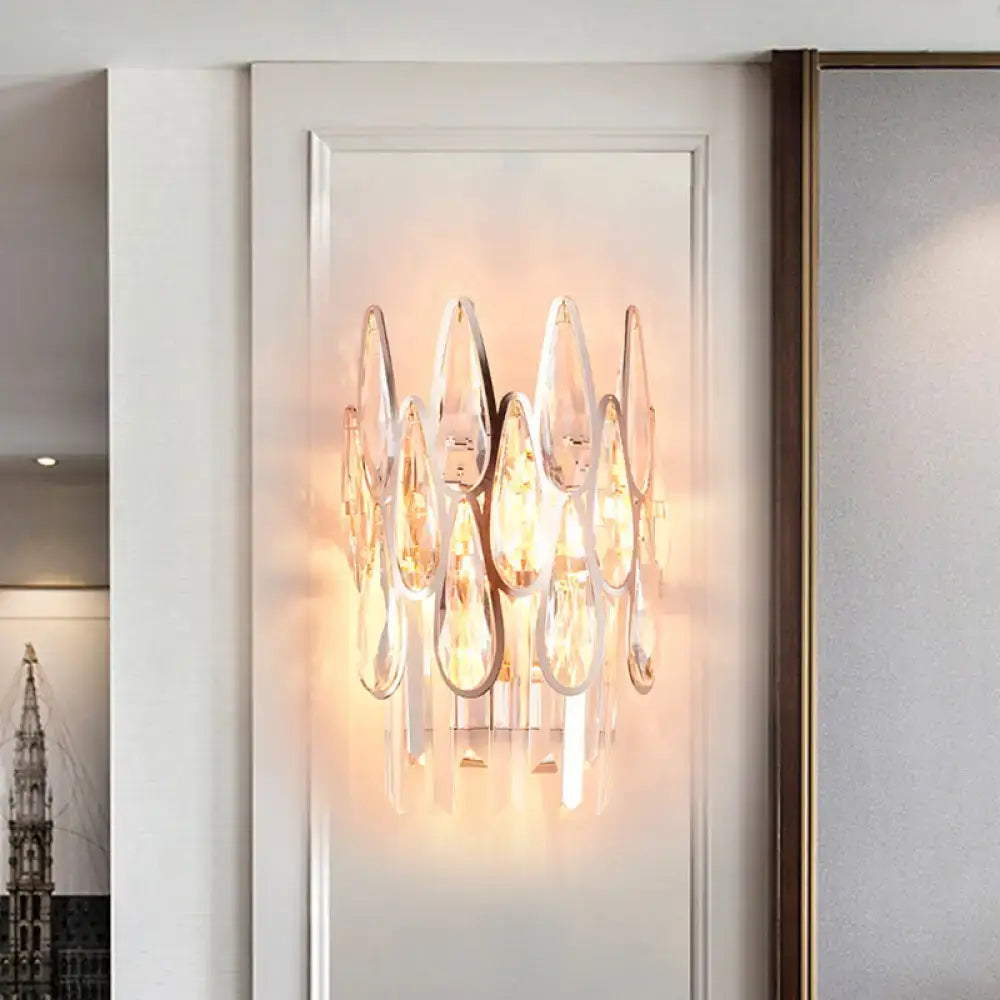 Gold Teardrop Crystal Half-Circle Sconce
