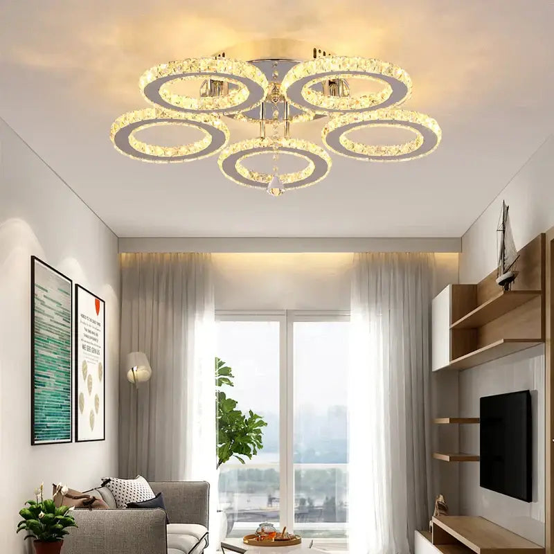Gold Crystal Ring Remote Chandelier