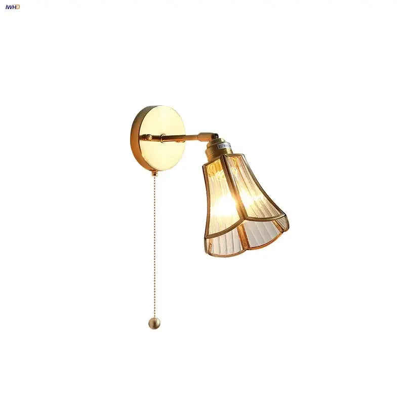 Gold Glass LED Sconce with Pull Chain Nordic Style