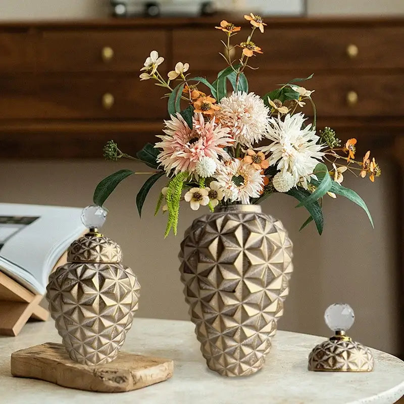 Gold Diamond Ceramic Geometric Vase