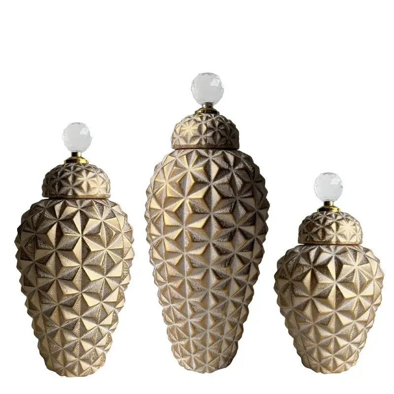 Gold Diamond Ceramic Geometric Vase