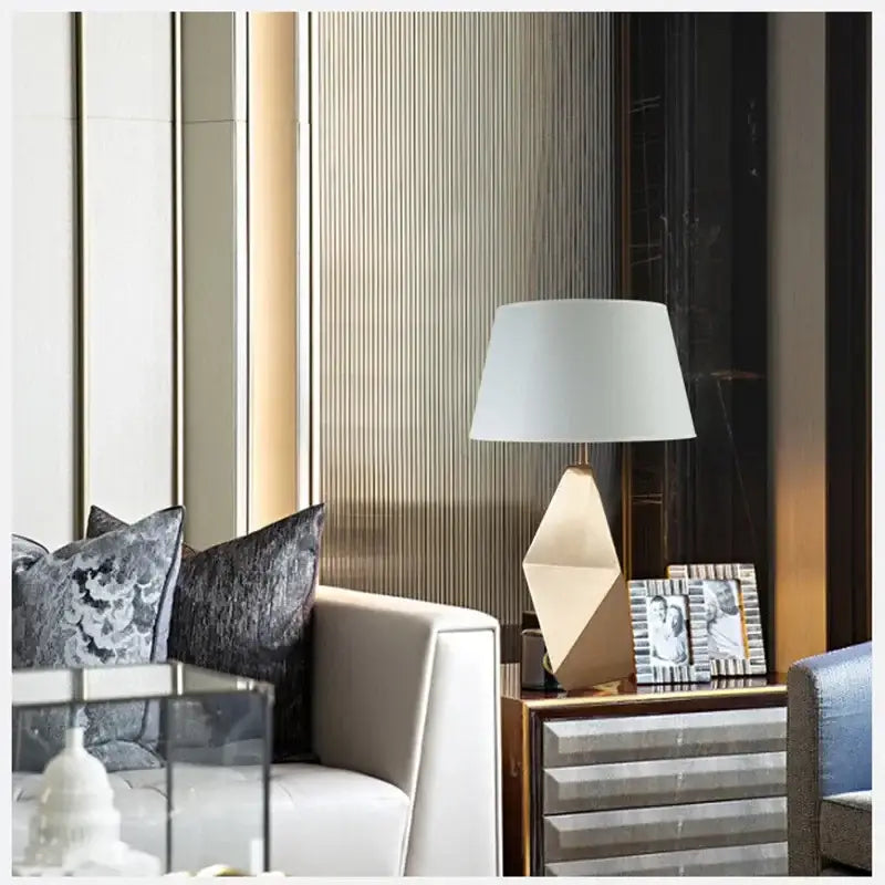Gold Geometric Table Lamp With Pink Shade