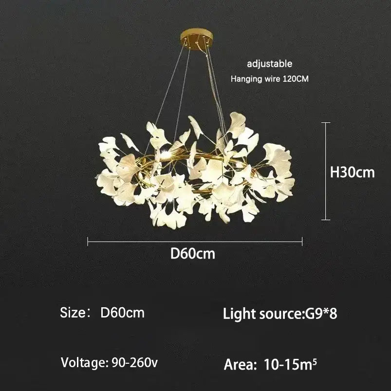 Gold Ginkgo LED Chandelier Nordic Style