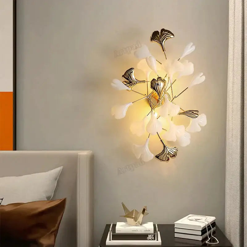 Gold Ginkgo Porcelain Sconce