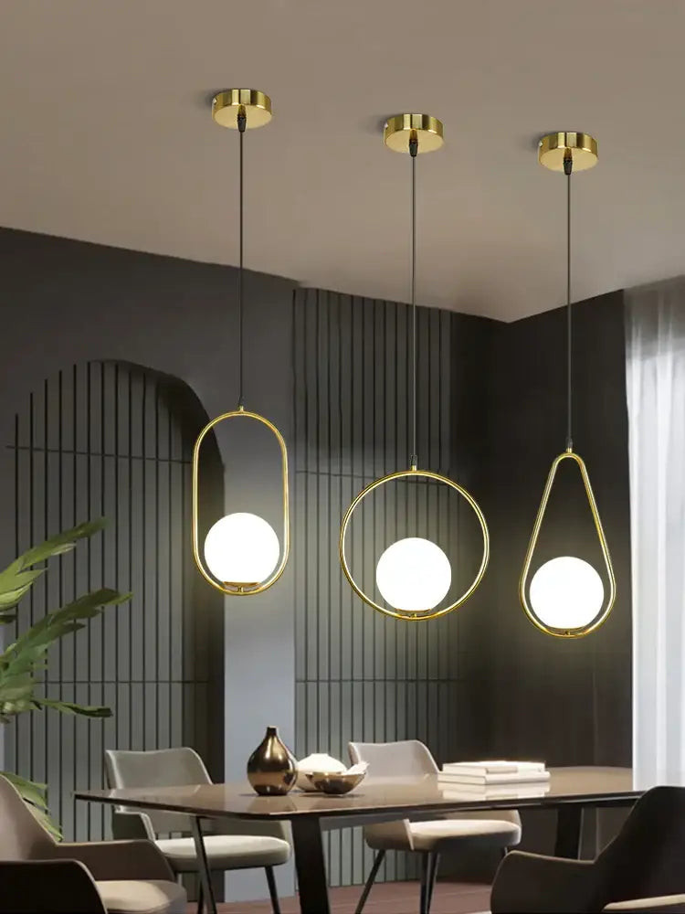 Gold Nordic Pendant Light with Glass Ball Shade