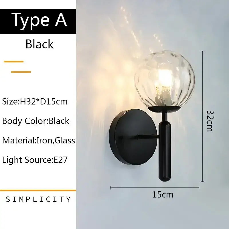 Gold Glass Bedroom Wall Lamp