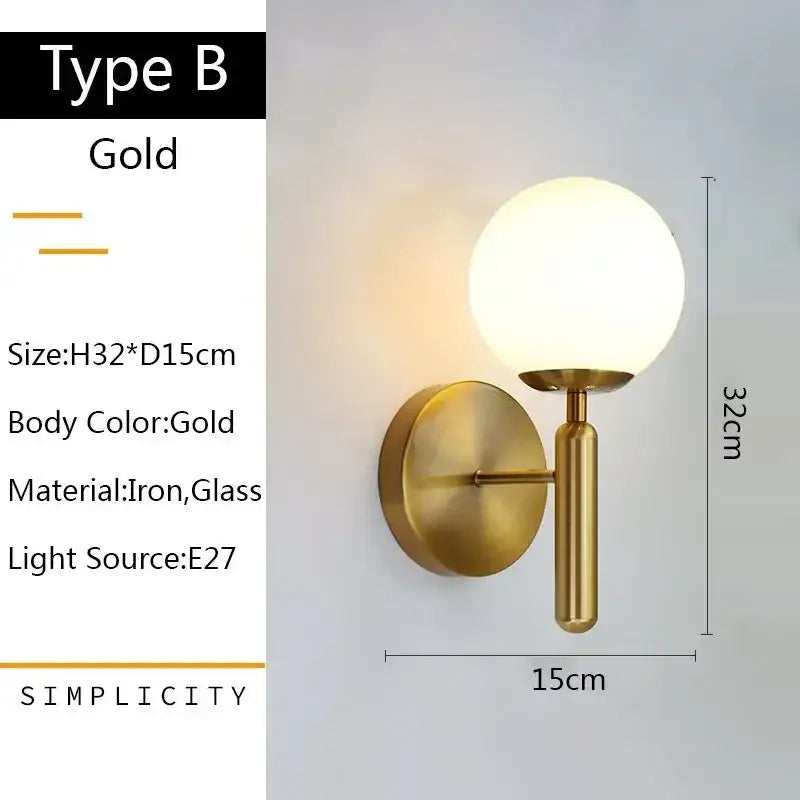 Gold Glass Bedroom Wall Lamp