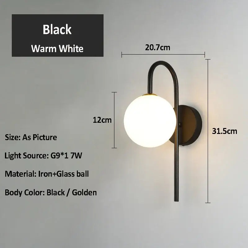 Gold Black Frosted Glass Living Room Wall Sconce