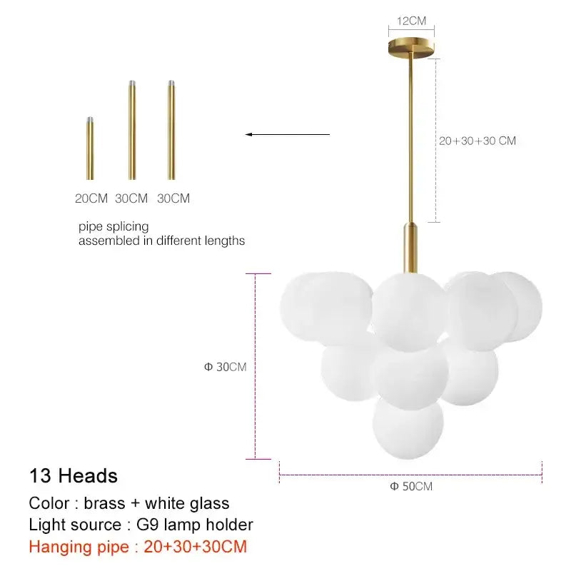 Chrome Glass 13-Head Kitchen Pendant Chandelier