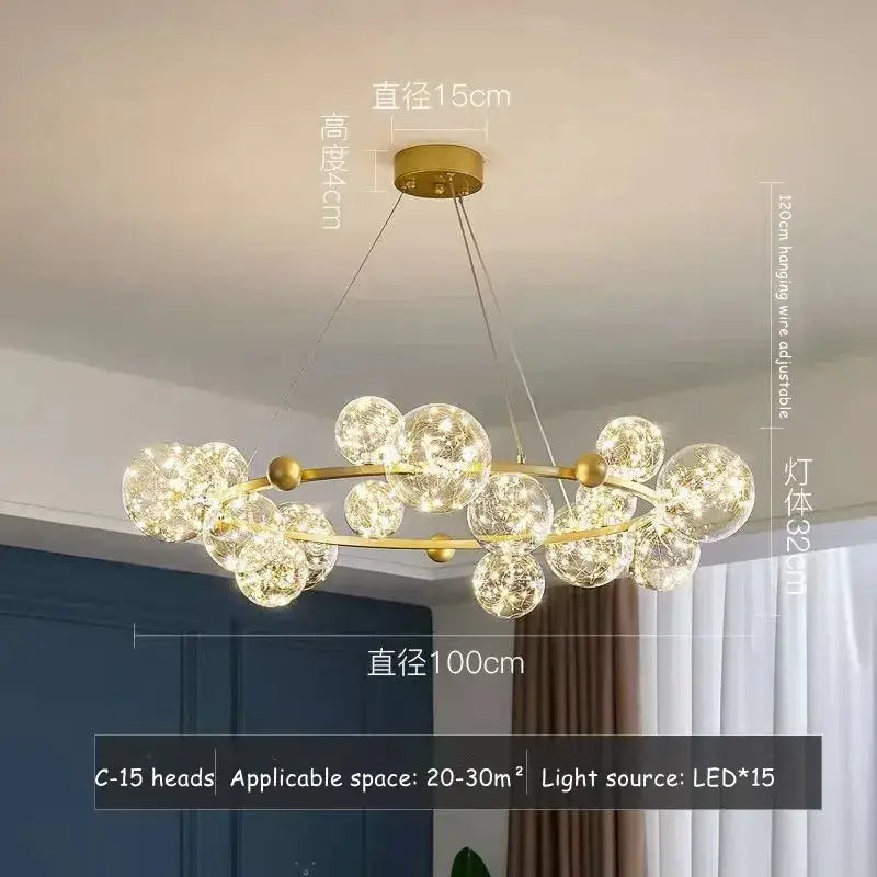 Gold Bubble LED Chandelier with Multiple Bubbles