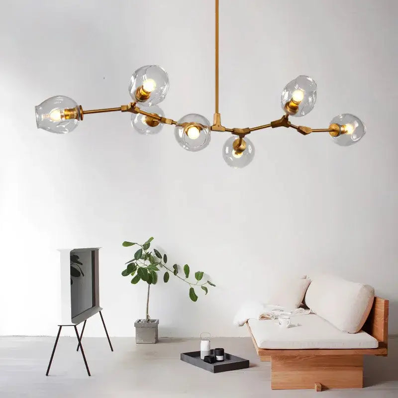 Amber Glass 10-Head Pendant Light Nordic Style