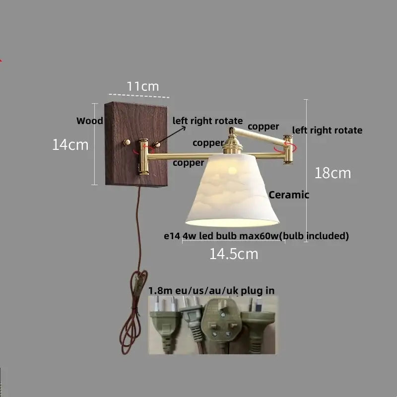 Gold Ribbed Copper Reading Wall Lamp