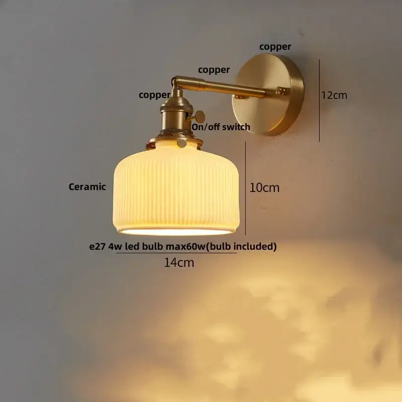 Gold Ribbed Copper Reading Wall Lamp