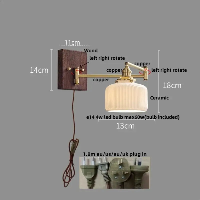Gold Ribbed Copper Reading Wall Lamp