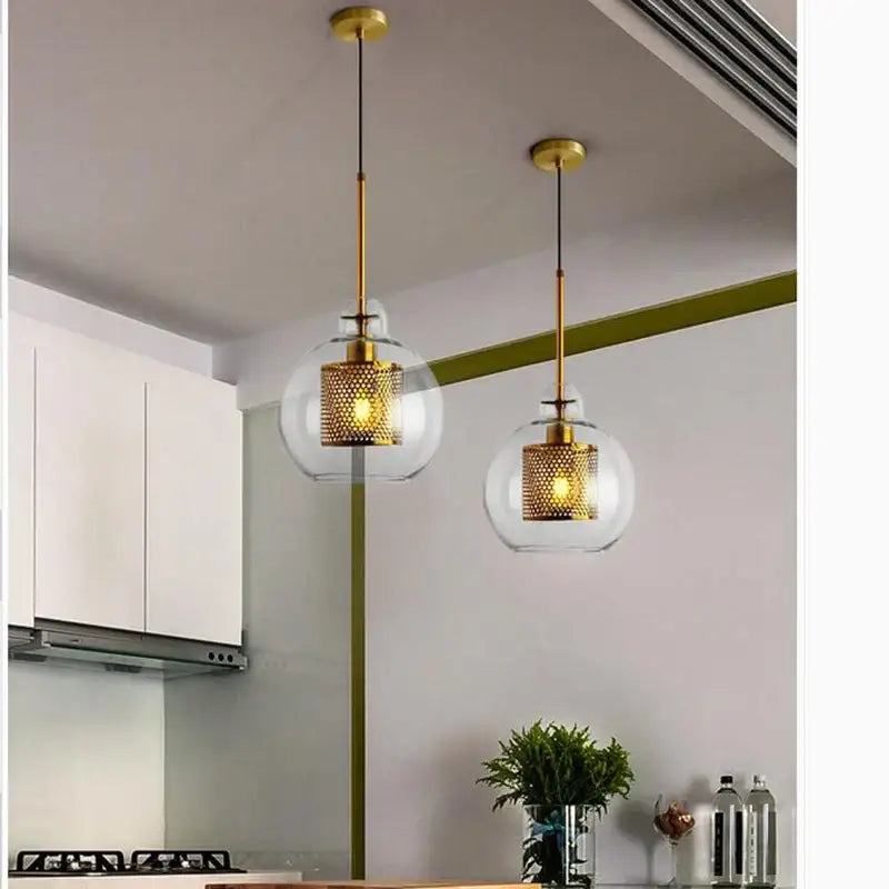 Gold Mesh Glass Pendant