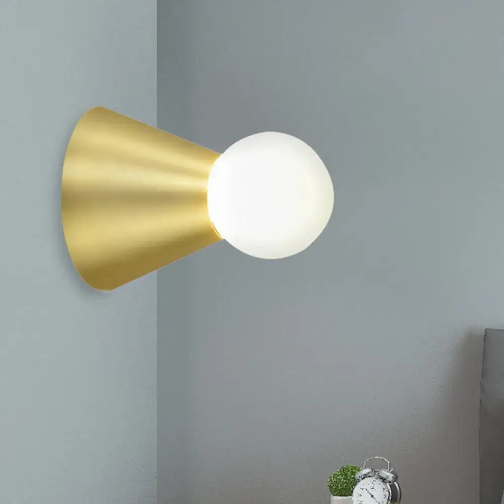 Gold Conical Frosted-Globe Wall Sconce