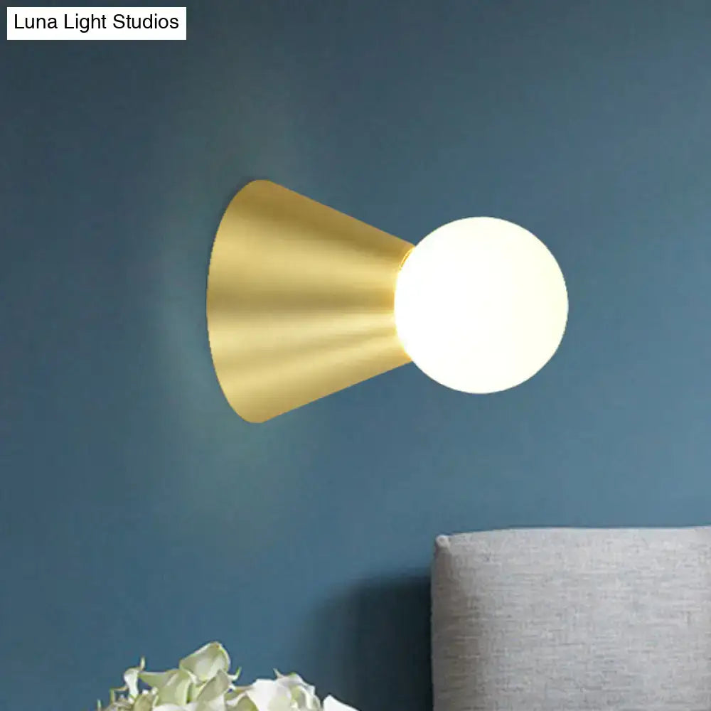 Gold Conical Frosted-Globe Wall Sconce