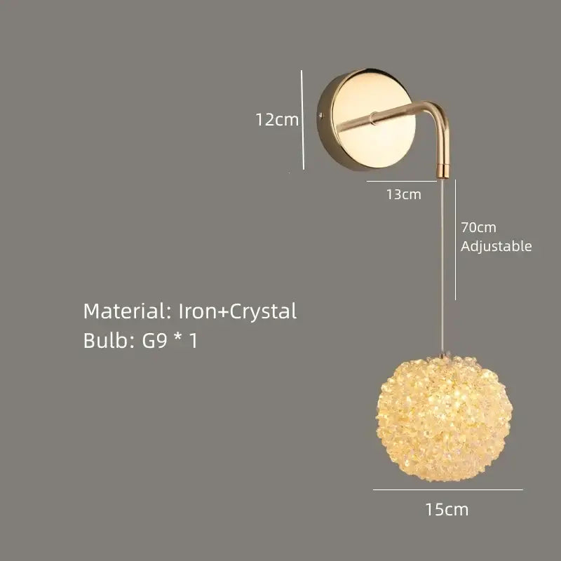 Gold Crystal Wall Light for Bedrooms and Stairs