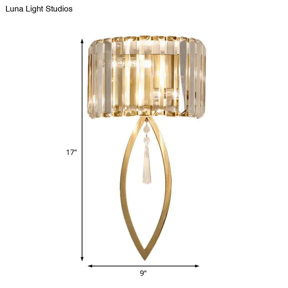 Gold Crystal Drum Sconce Dual-Light Metallic