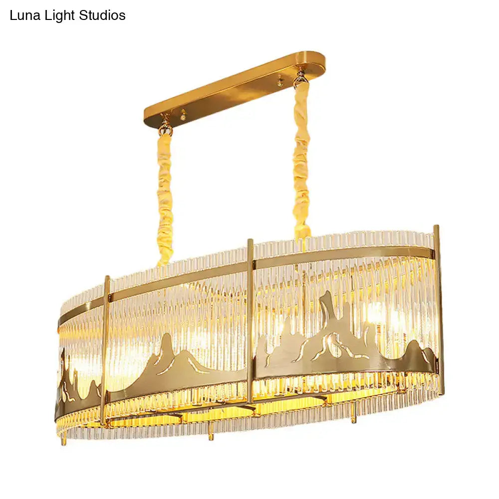 Gold Crystal Rod Mountain Eight-Light Chandelier