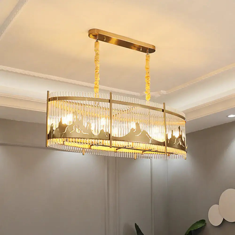 Gold Crystal Rod Mountain Eight-Light Chandelier